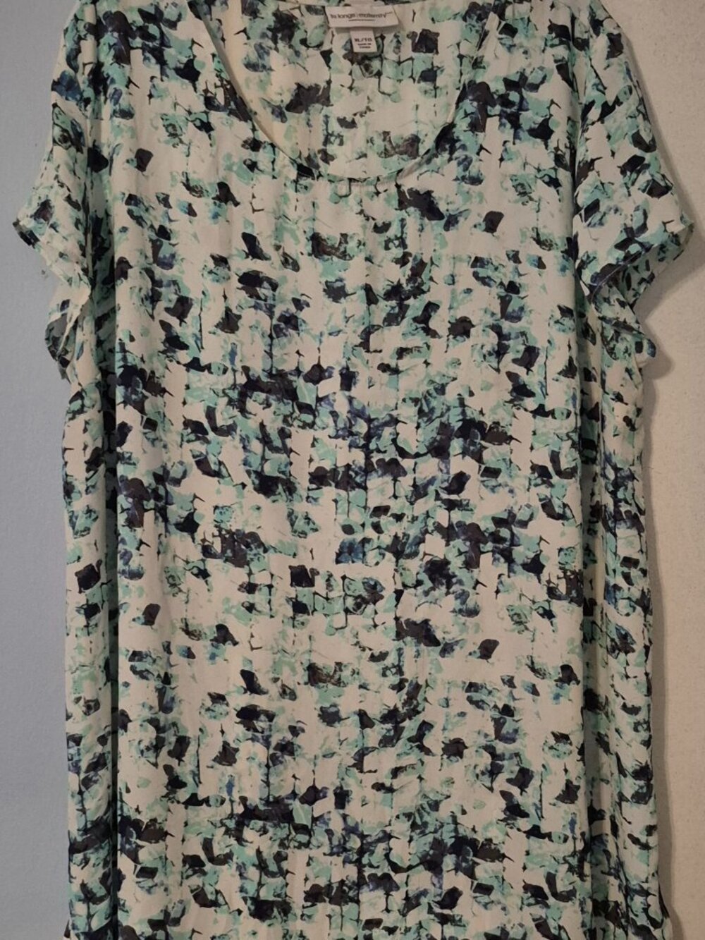Liz Lange Maternity Blouse SS 100% Polyester Blue Teal White Women's Size XL NEW